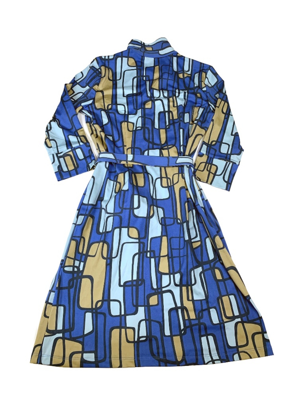 J. McLaughlin Knit Jersey Collared Belted Shirt Dress Women Blue Geometric Med - Picture 11 of 11